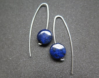 blue lapis lazuli earrings in sterling silver. modern dot earrings. blue gemstone jewelry. lapis lazuli jewellery.