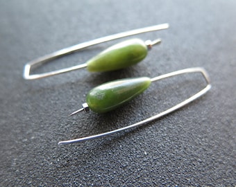 Titanium Earrings with Natural Canadian Jade Stones. Handmade in Calgary studio.