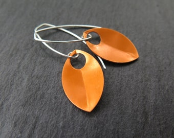 modern orange earrings. anodized aluminum dangle. sterling silver ear wire. splurge.