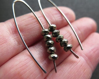 fools gold pyrite earrings. niobium jewelry for sensitive ears. artisan splurge jewellery.