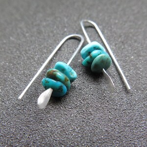 small turquoise earrings. natural turquoise stones. small silver earings. made in Canada