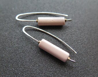 pastel pink mookaite jasper earrings. natural stone jewelry. modern jewellery with sterling silver hooks.