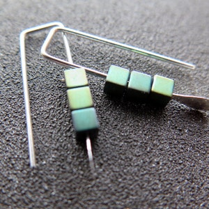 small hematite earrings. green jewelry. geometric jewellery. Canadian seller. 1 inch earrings. image 1