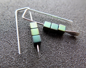 small hematite earrings. green jewelry. geometric jewellery. Canadian seller. 1 inch earrings.