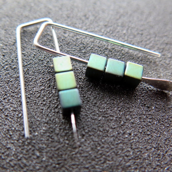 small hematite earrings. green jewelry. geometric jewellery. Canadian seller. 1 inch earrings.