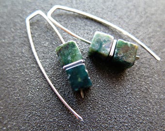 forest green moss agate and jasper stone earrings in sterling silver. handmade in Calgary