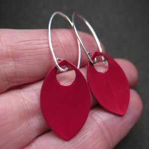 crimson red earrings in sterling silver. red jewellery. sterling silver dangle earings. image 7