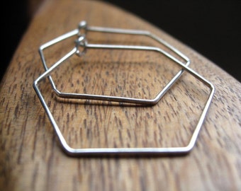 925 geometric hoop earrings. sterling silver hoops. hexagon earrings.