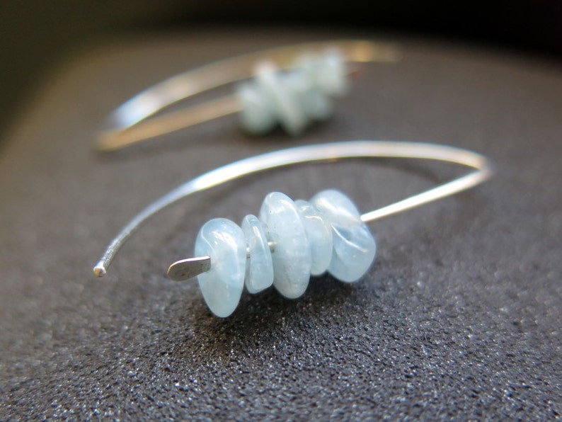 aquamarine jewelry. blue gemstone earrings. March birthstone 