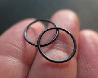 Mens Black Niobium Hoop Earrings, Artisan Forged, 1/2 inch