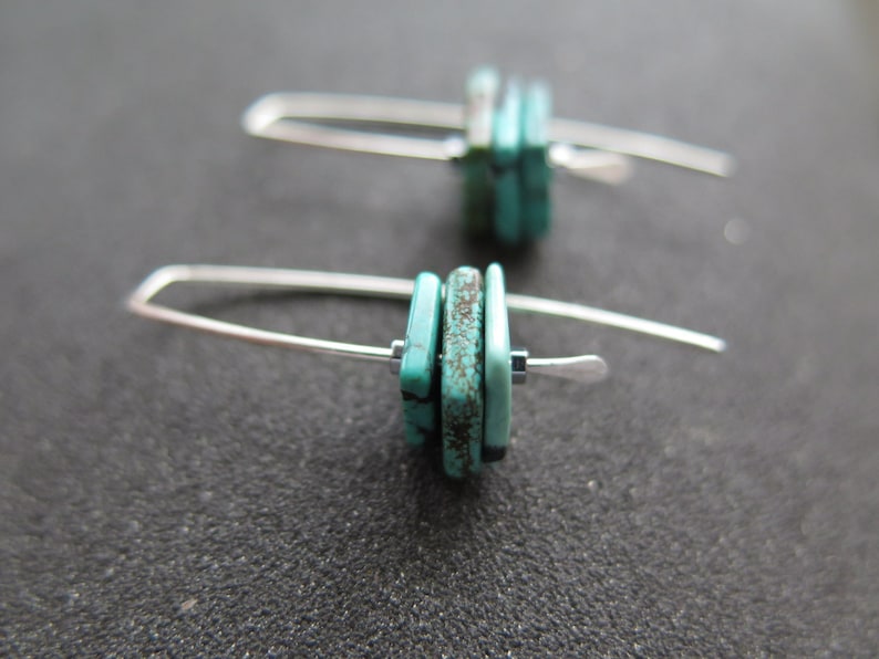 turquoise earrings. sterling silver earrings. December birthstone jewelry. natural turquoise gemstones. image 1