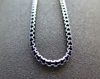 mens box chain anodized aluminum black necklace with  silver made in
