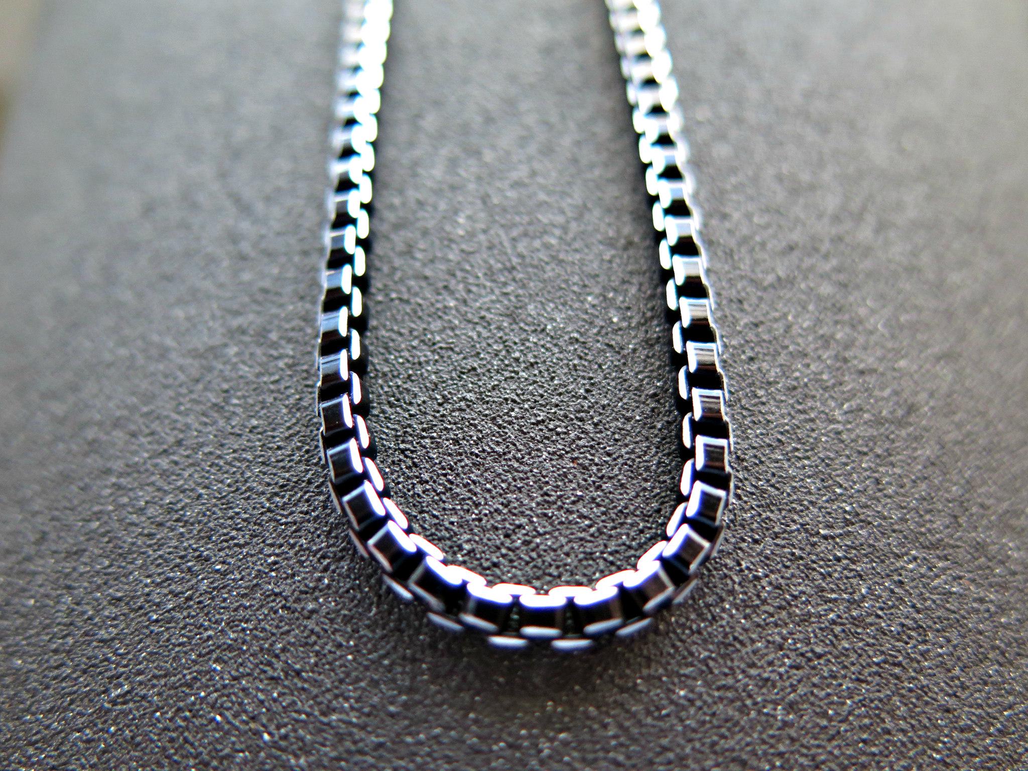 anfeny　エンジェル　box chain Mens Box Chain Necklace. Anodized Aluminum Jewelry. Black Necklace