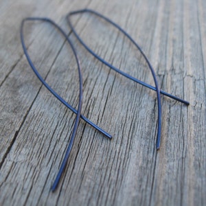 denim blue earrings. niobium jewelry. geometric hoops. splurge image 2