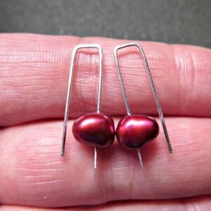 small red pearl earrings. crimson pearl jewelry. made in Canada image 2