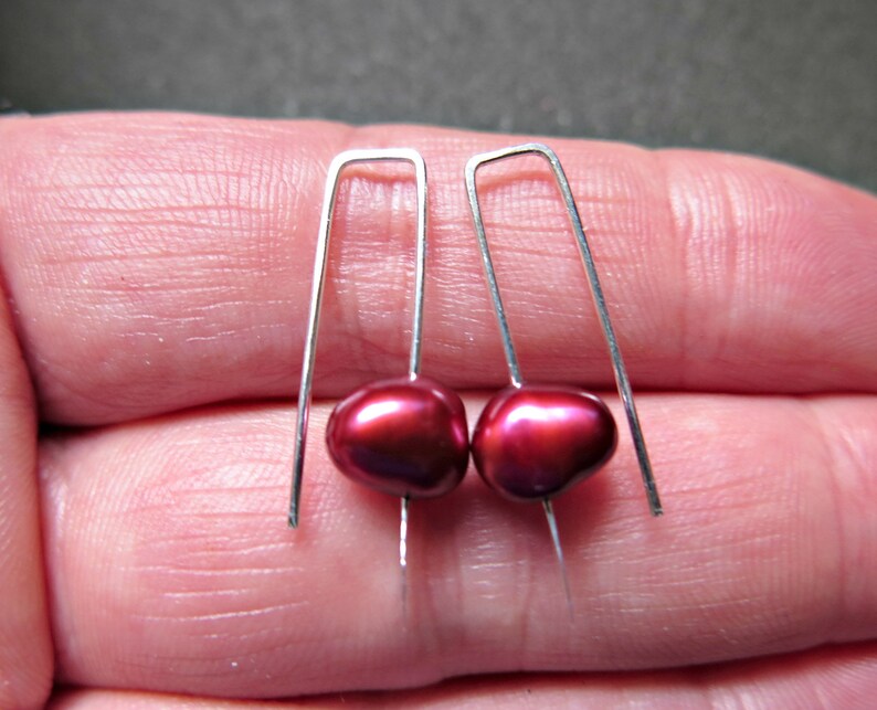 small red pearl earrings. crimson pearl jewelry. made in Canada image 2