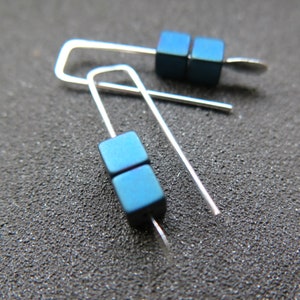 small blue hematite earrings. turquoise cube jewelry. geometric jewellery. Canadian seller. 1 inch earrings.