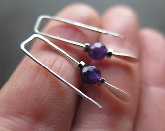 small purple amethyst earrings. February birthstone jewelry. natural gemstone jewellery.