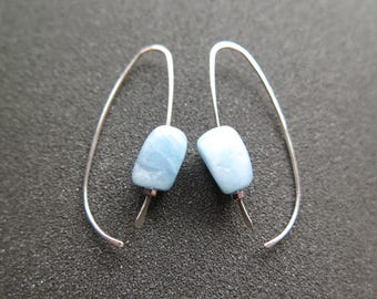 Sale. real aquamarine earrings. sky blue gemstone jewelry. March birthstone gift in sterling silver wires.