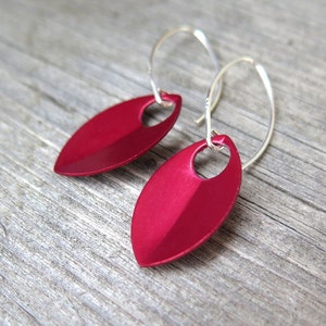 crimson red earrings in sterling silver. red jewellery. sterling silver dangle earings. image 5