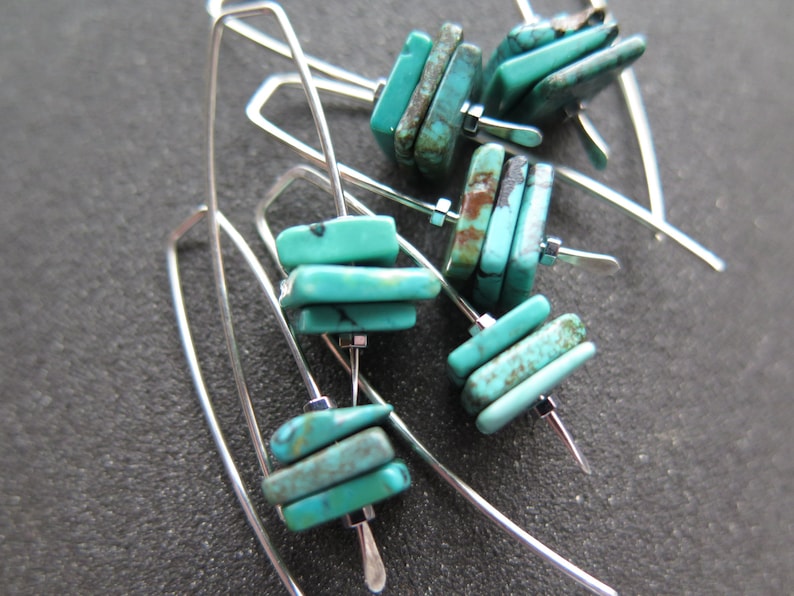 turquoise earrings. sterling silver earrings. December birthstone jewelry. natural turquoise gemstones. image 5