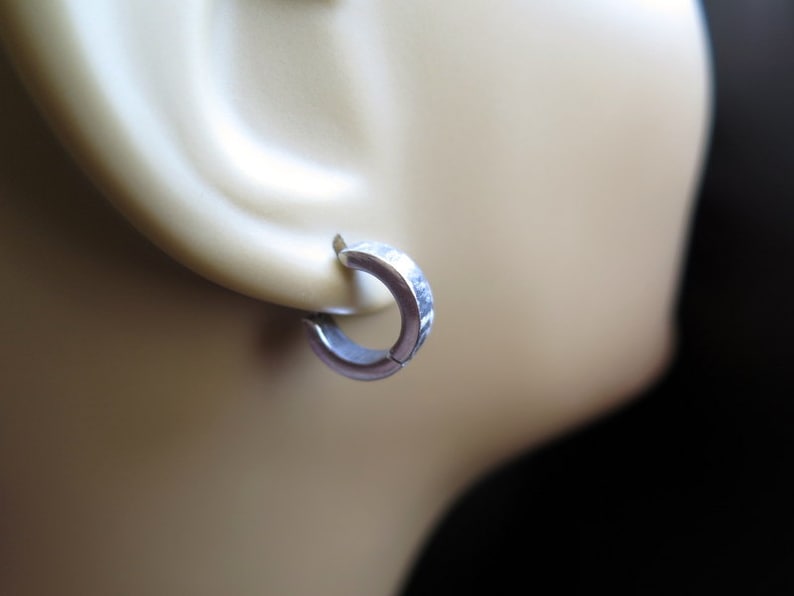 silver hoop earring for men men/'s jewelry in brushed stainless steel.
