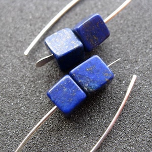 lapis earrings sterling silver. cobalt blue earring. lapis lazuli jewelry. 1 1/2 drop earrings. hypoallergenic jewellery. image 1