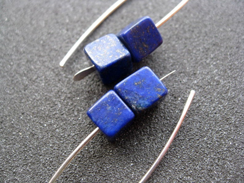 lapis earrings sterling silver. cobalt blue earring. lapis lazuli jewelry. 1 1/2 drop earrings. hypoallergenic jewellery. image 1