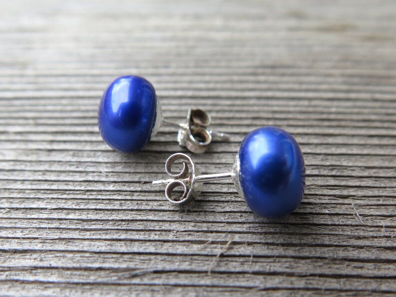 sterling silver earings birthstone jewelry sapphire blue pearl earrings freshwater pearl studs.