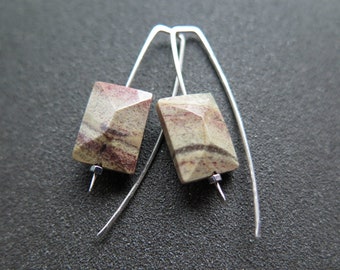 modern jasper earrings. modern rectangle earrings in sterling silver. unique stone jewellery