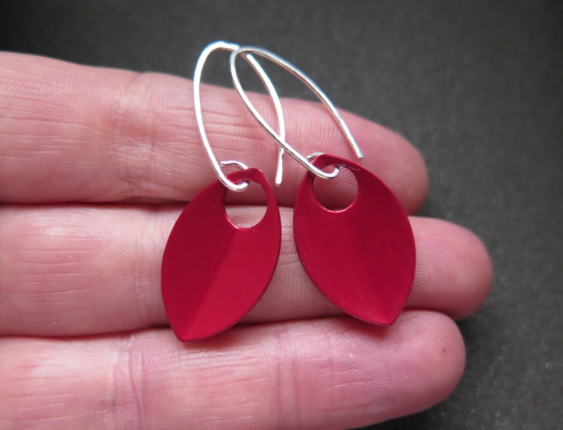 crimson red earrings in sterling silver. red jewellery. sterling silver dangle earings. image 8