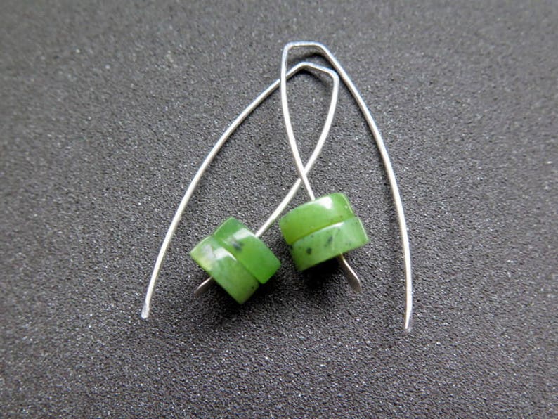 Canadian jade earrings. green jade jewelry. sterling silver jewellery. image 1