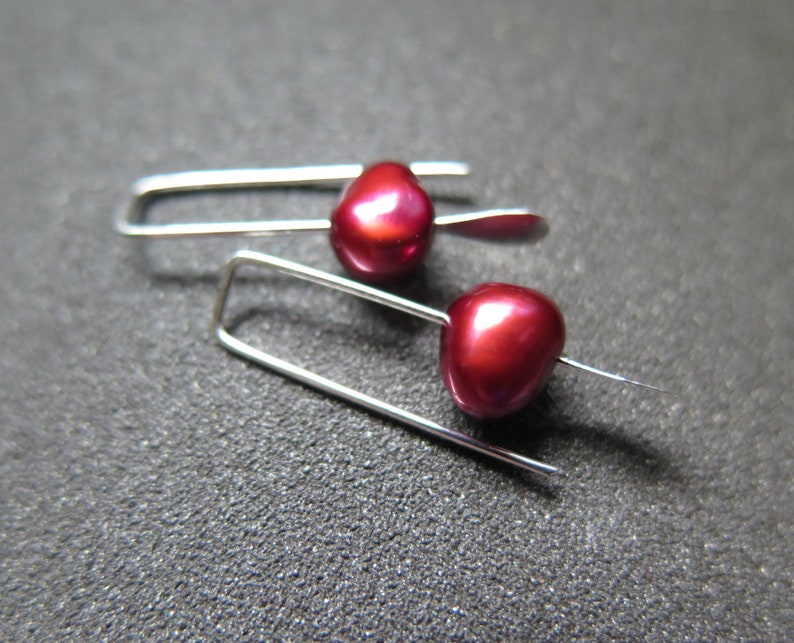 small red pearl earrings. crimson pearl jewelry. made in Canada image 7