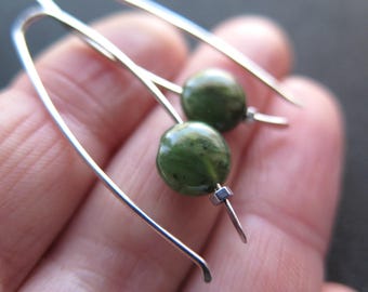 Sale. leaf green jade earrings. simple jade jewelry. natural BC jade stones. Canadian jewellery.