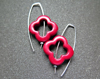 red earrings in sterling silver. made in Calgary. howlite jewelry with an arabesque bead.