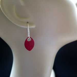 crimson red earrings in sterling silver. red jewellery. sterling silver dangle earings. image 3
