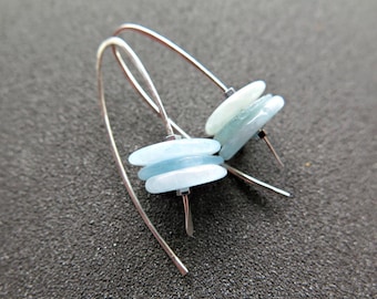 natural aquamarine jewelry. sky blue gemstone earrings in sterling silver. aquamarine earrings for March birthdays.