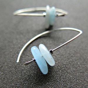 natural aquamarine jewelry. sky blue gemstone earrings in sterling silver. aquamarine earrings for March birthdays.