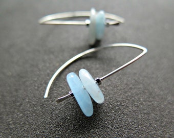 natural aquamarine jewelry. sky blue gemstone earrings in sterling silver. aquamarine earrings for March birthdays.