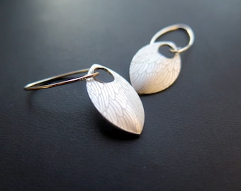 feather earring in anodized aluminum. sterling silver dangle earrings.