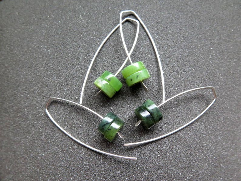 Canadian jade earrings. green jade jewelry. sterling silver jewellery. image 6