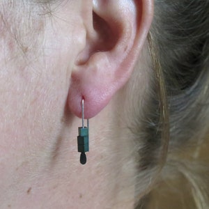 small hematite earrings. green jewelry. geometric jewellery. Canadian seller. 1 inch earrings. image 3