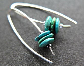 genuine turquoise and sterling silver earrings. December birthstone jewelry. unique turquoise gift.