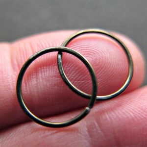 antique bronze hoop earrings in anodized niobium. 12mm hoops in 20 gauge wire. men's jewelry. small niobium hoops.