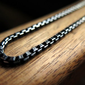 mens box chain necklace. anodized aluminum jewelry. black necklace with silver edge. made in Canada. image 5