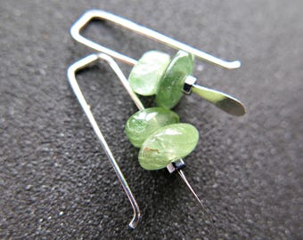 small peridot earrings. silver and green gemstone earrings. August birthstone. artisan jewelry. peridot nuggets.