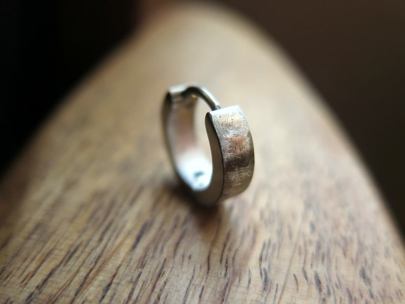 silver hoop earring for men men/'s jewelry in brushed stainless steel.