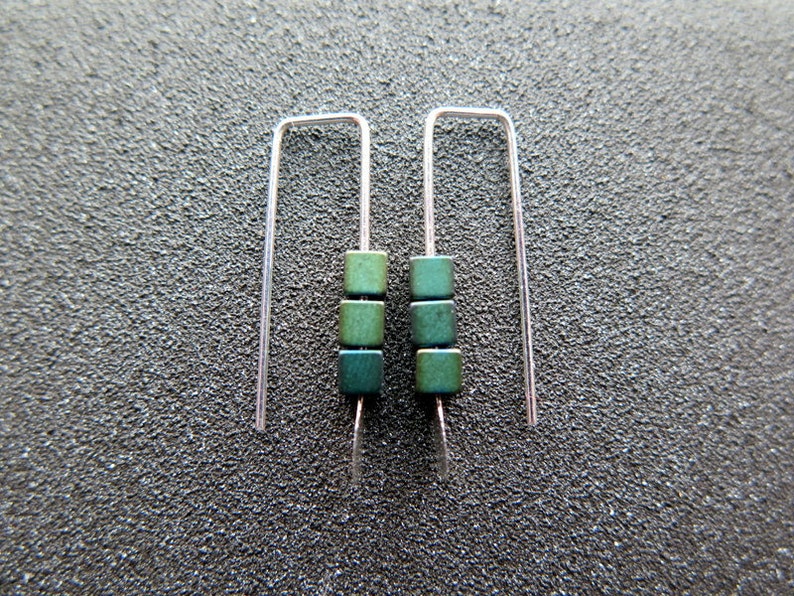 small hematite earrings. green jewelry. geometric jewellery. Canadian seller. 1 inch earrings. image 9