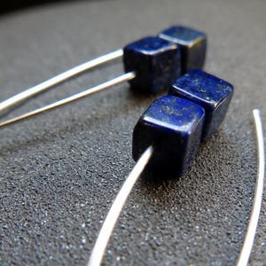 lapis earrings sterling silver. cobalt blue earring. lapis lazuli jewelry. 1 1/2 drop earrings. hypoallergenic jewellery. image 2