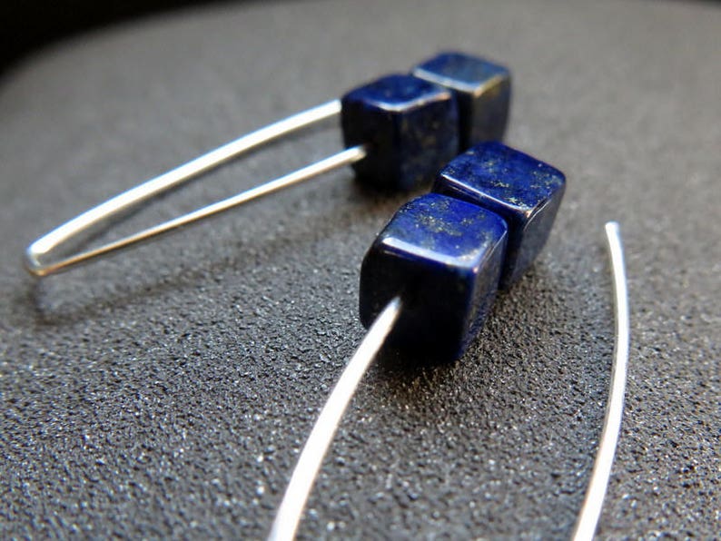 lapis earrings sterling silver. cobalt blue earring. lapis lazuli jewelry. 1 1/2 drop earrings. hypoallergenic jewellery. sterling silver